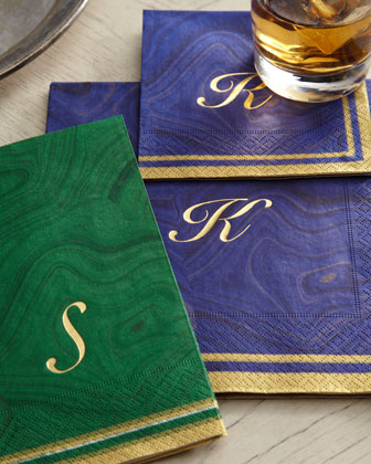 Caspari Malachite Monogrammed Napkins   The Horchow Collection