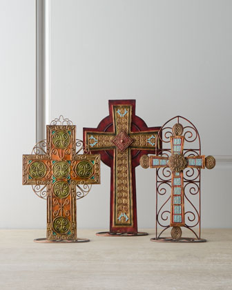 Three Blue Spruce Crosses on Stands   The Horchow Collection